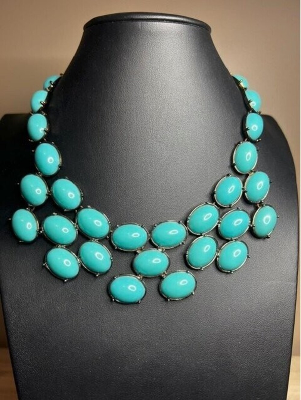 B6386 Bill Blass Bib Statement Necklace Adjustable faux Turquoise Blue 18-20"